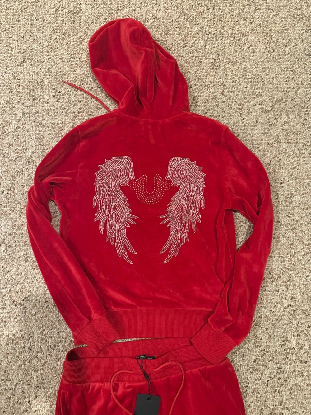 True Religion Red Velour Zip Hoodie & Joggers Set